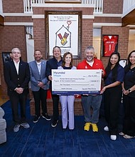 (left to right) Doug Bush, dealer network development, southern region, Hyundai Motor America, Jason York, regional parts and service, southern region, Hyundai Motor America, Brandon Ramirez, director, corporate social responsibility, Hyundai Motor North America, Janet Kolbush, development and events director, Ronald McDonald House Charities of the Coastal Empire, Bill Sorochak, CEO and executive director, Ronald McDonald House Charities of the Coastal Empire, Ciara Calub, corporate social responsibility, Hyundai Motor North America, Vanessa Perez, corporate social responsibility, Hyundai Motor North America at Ronald McDonald House Charities of the Coastal Empire in Savannah, Ga. on May 16, 2025 (Photo/Hyundai)
