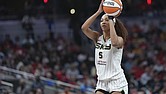 Chicago Sky forward Angel Reese shoots during a WNBA basketball game May 17 against the Indiana Fever in Indianapolis.