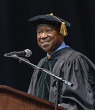 Virginia Speaker of the House Don Scott gave the keynote address during the morning commencement ceremony, which honored graduates from the College of Education and the College of Humanities & Social Sciences.