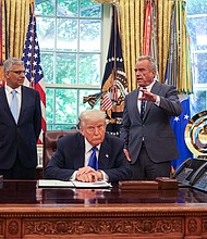 US Secretary of Health and Human Services Robert F. Kennedy Jr. speaks alongside Food and Drug Administration Commissioner Martin Makary, Director of the National Institutes of Health Jayanta Bhattachary, President Donald Trump, and speechwriter and political advisor Vince Haley during an executive orders signing event in the Oval Office of the White House in Washington, DC, on May 5.
Mandatory Credit:	Alex Wroblewski/AFP/Getty Images via CNN Newsource