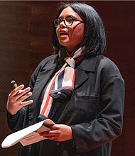 Jessica Bell Brown, executive director of the ICA at VCU, speaks at the museum on Wednesday, May 21.