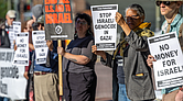 Demonstrators gather at the intersection of Broad and Belvidere streets on Friday, May 23, to protest the ongoing Israeli ground operation in the Gaza Strip.