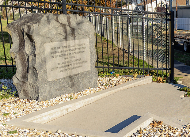 This marker, erected in 1939 by the United Daughters of the Confederacy, stands at a Wise Street site now believed to contain as many as 742 graves, according to a recent survey.