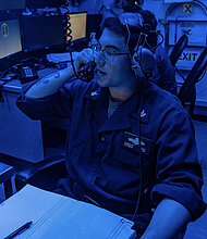 250529-N-JJ537-1098 ATLANTIC OCEAN (May 29, 2025) Cryptologic Technician (Technical) 2nd Class Tom Chesley, a native of Houston, conducts an information inspection aboard the Nimitz-class aircraft carrier USS Harry S. Truman (CVN 75). Harry S. Truman, the flagship of the Harry S. Truman Carrier Strike Group (HSTCSG), is underway in the Atlantic Ocean on a regularly scheduled deployment. (U.S. Navy photo by Mass Communication Specialist Seaman Jason Jackson)