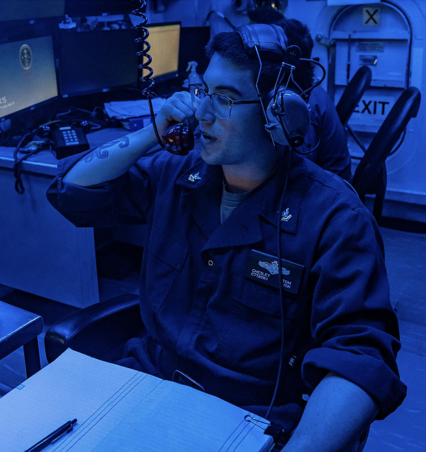250529-N-JJ537-1098 ATLANTIC OCEAN (May 29, 2025) Cryptologic Technician (Technical) 2nd Class Tom Chesley, a native of Houston, conducts an information inspection aboard the Nimitz-class aircraft carrier USS Harry S. Truman (CVN 75). Harry S. Truman, the flagship of the Harry S. Truman Carrier Strike Group (HSTCSG), is underway in the Atlantic Ocean on a regularly scheduled deployment. (U.S. Navy photo by Mass Communication Specialist Seaman Jason Jackson)