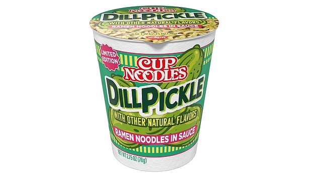 Cup Noodles has created a dill pickle flavor, part of the company's plans to capitalize on the growing trend.
Mandatory Credit:	Nissin Foods USA via CNN Newsource