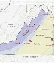 A Map of the 10 localities examined in the “Virginia Heat Watch: Collaboration to assess climate vulnerability at local to regional scales” study.
