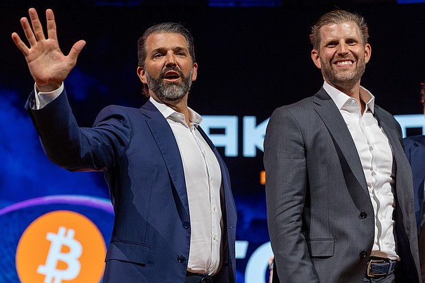 Donald Trump Jr. and Eric Trump at the Bitcoin 2025 conference in Las Vegas in May.
Mandatory Credit:	Travis Ball/Sipa USA via CNN Newsource