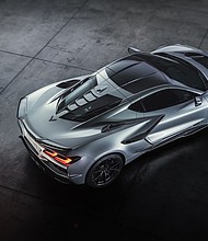 Rear overhead view of Corvette ZR1X in Blade Silver Metallic. Preproduction model shown, actual production model may vary.