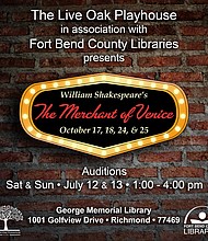 Audition for "The Merchant of Venice" on July 12&13 from 1-4PM at the George Memorial Library, Richmond - FBCL.