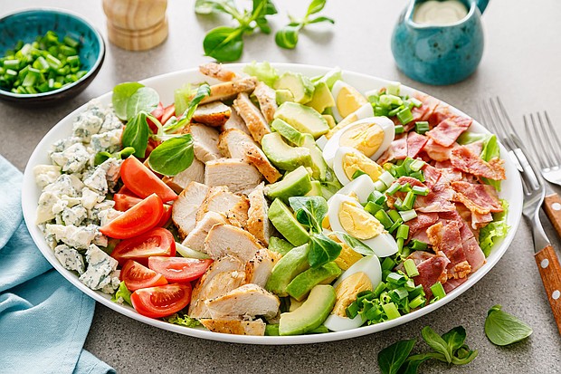 Cobb salad is heavy on protein-rich ingredients like eggs and bacon.
Mandatory Credit:	YelenaYemchuk/iStockphoto/Getty Images via CNN Newsource