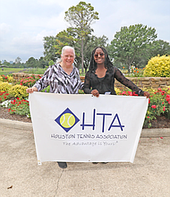 Houston Tennis Association Executive Director Emily Schaefer, left, and scholarship recipient Anaiah Smith, right