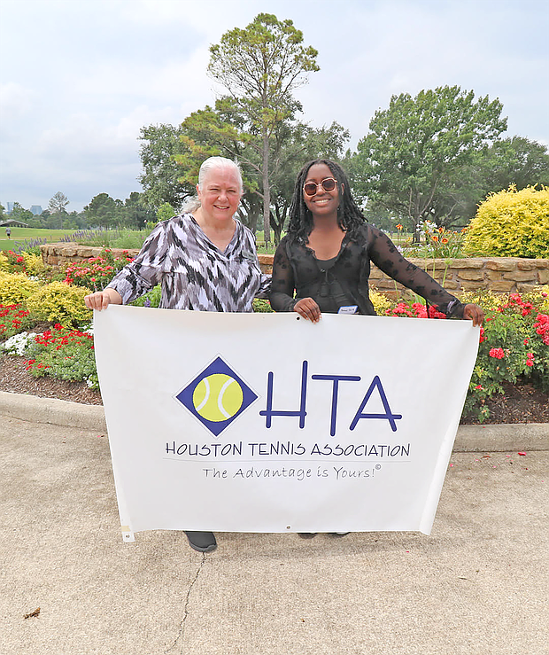 Houston Tennis Association Executive Director Emily Schaefer, left, and scholarship recipient Anaiah Smith, right