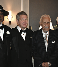 From left, Virginia’s Prince Hall Grand Master Beverly W. Morgan Jr., Grand Junior Warden Michael McKenney, former Gov. L. Douglas Wilder and Grand Secretary Jack Kayle Lewis gather during the Most Worshipful Prince Hall Grand Lodge of Virginia Free and Accepted Masons’ 150th anniversary celebration.