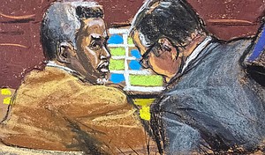 Sean "Diddy" Combs and his defense lawyer Marc Agnifilo during Combs' sex trafficking trial in New York City on June 24 in this courtroom sketch.
Mandatory Credit:	Jane Rosenberg/Reuters via CNN Newsource
