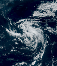 Satellite imagery captured Tropical Storm Andrea shortly after it formed in the open Atlantic Ocean on Tuesday morning.
Mandatory Credit:	CIRA/RAMMB/NOAA via CNN Newsource