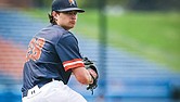 Preston Branzelle delivers a pitch for Virginia State University. The standout hurler was named to the VaSID All-State second team after leading the Trojans in wins and complete games this season.