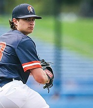 Preston Branzelle delivers a pitch for Virginia State University. The standout hurler was named to the VaSID All-State second team after leading the Trojans in wins and complete games this season.