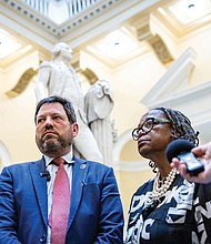 Sen. Louise Lucas, D-Portsmouth, answers questions along with Sen. Scott Surovell, D-Fairfax, Sen. Mamie Locke, D-Hampton and Sen. Adam Ebbin, D-Alexandria, April 2 at the State Capitol.