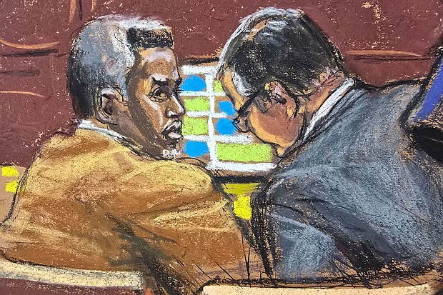 Sean "Diddy" Combs and his defense lawyer Marc Agnifilo during Combs' sex trafficking trial in New York City on June 24 in this courtroom sketch.
Mandatory Credit:	Jane Rosenberg/Reuters via CNN Newsource