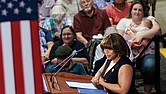 Del. Destiny LeVere Bolling (D–Henrico) gives remarks during a pre-primary day rally on Monday, June 16, 2025, at J.R. Tucker High School in Henrico.