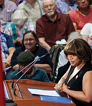 Del. Destiny LeVere Bolling (D–Henrico) gives remarks during a pre-primary day rally on Monday, June 16, 2025, at J.R. Tucker High School in Henrico.
