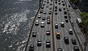 Cars drive on the FDR drive on April 30, 2025 in New York City.
Mandatory Credit:	Angela Weiss/AFP/Getty Images via CNN Newsource
