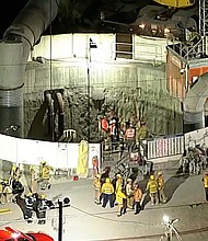 Dozens of workers were rescued uninjured from a tunnel collapse Wednesday night in Los Angeles.
Mandatory Credit:	KABC via CNN Newsource