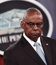 Then Secretary of Defense Lloyd Austin holds a joint press conference following a meeting of the Ukraine Defense Contact Group at the Pentagon on May 20, 2024 in Arlington, Virginia.
Mandatory Credit:	Kevin Dietsch/Getty Images via CNN Newsource