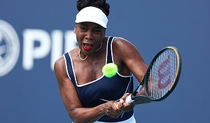 Venus Williams during her singles match against Diana Shnaider at the Miami Open on March 19, 2024.
Mandatory Credit:	Megan Briggs/Getty Images via CNN Newsource