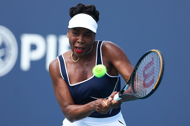 Venus Williams during her singles match against Diana Shnaider at the Miami Open on March 19, 2024.
Mandatory Credit:	Megan Briggs/Getty Images via CNN Newsource