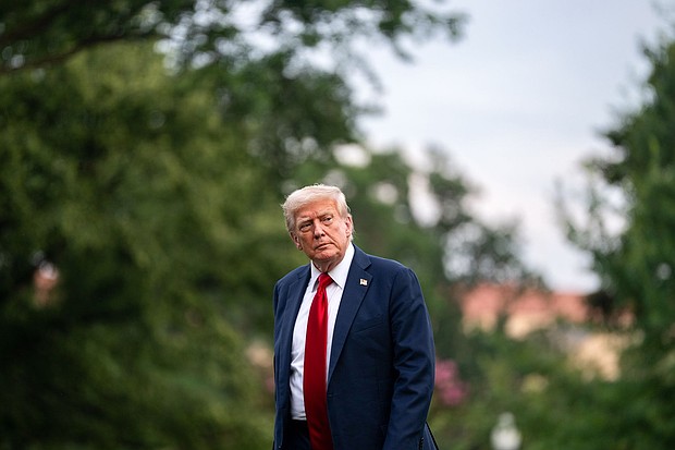 US President Donald Trump walks on the South Lawn of the White House after arriving on Marine One in Washington, DC, US, on Sunday, July 13.
Mandatory Credit:	Bonnie Cash/UPI/Bloomberg/Getty Images via CNN Newsource