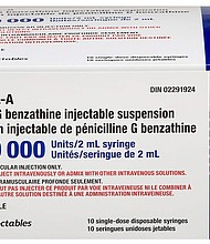 Drugmaker Pfizer is warning doctors that it expects to run low on supplies of Bicillin L-A, a long-acting injection of the antibiotic penicillin, the preferred option for treating syphilis during pregnancy.
Mandatory Credit:	McKesson via CNN Newsource