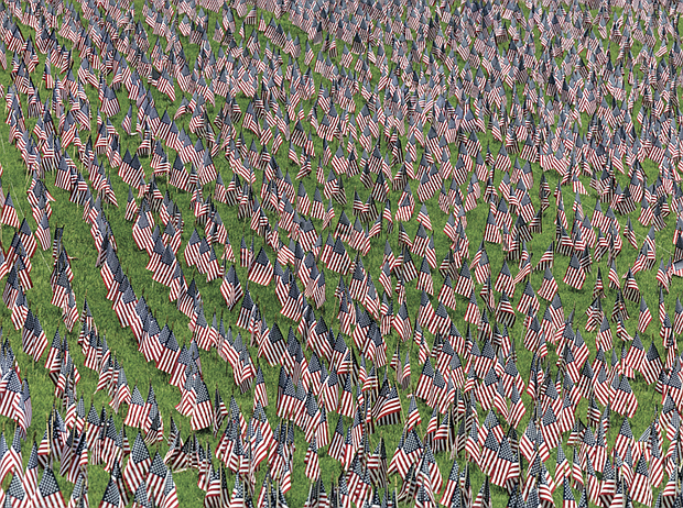 More than 12,000 American flags blanketed the hillside at the Virginia War Memorial through July 11 as part of the Hill of Heroes tribute, honoring the Virginians who died in military service since World War II. Volunteers gathered that morning to remove the display.