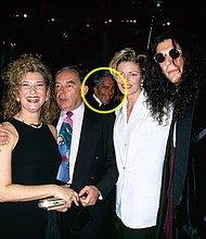 Alison Stern, Robin Leach, Jeffrey Epstein, Cecilia Nord and Howard Stern are seen at Donald Trump’s wedding to Marla Maples in New York in December 1993. Note: CNN has highlighted a portion of this photo to more clearly identify Epstein in the picture.
Mandatory Credit:	DMI/The LIFE Picture Collection/Shutterstock via CNN Newsource