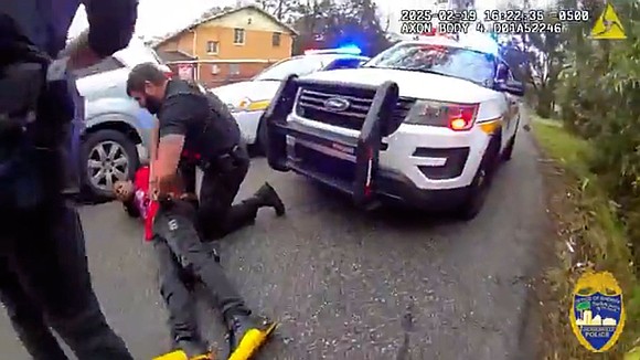 A cell phone video showing a White police officer in Jacksonville, Florida, striking a Black man in the face during …