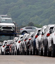 Chevrolet and Buick vehicles are lined up from South Korean factories.
Mandatory Credit:	SeongJoon Cho/Bloomberg/Getty Images via CNN Newsource
