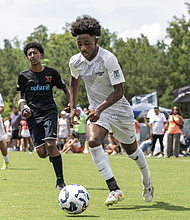 Concorde Fire of Atlanta, in white, battled Crossfire Academy of Seattle, in black, in the U14 ECNL Boys National Finals on Sunday, July 20.