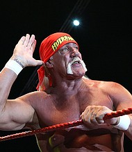 Hulk Hogan gestures to the audience during his Hulkamania Tour in 2009.
Mandatory Credit:	Paul Kane/Getty Images via CNN Newsource