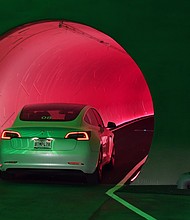 A Tesla car drives through a tunnel in the Central Station during a media preview of the Las Vegas Convention Center Loop in April 2021, in Las Vegas, Nevada.
Mandatory Credit:	Ethan Miller/Getty Images via CNN Newsource