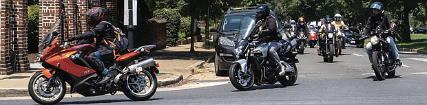 About 50 riders traveled from Moto Richmond to the Branch Museum of Design on motorcycles and scooters to see the museum’s two-wheeled exhibition, “Ruined + Refined,” on
Saturday, July 26.