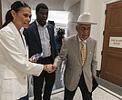 Former Gov. L. Douglas Wilder leaves a press conference Thursday, July 24, at the Virginia General Assembly Building in Richmond, where he addressed concerns about growing political interference by President Donald Trump in Virginia’s public colleges and universities.
