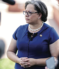 U.S. Rep. Jennifer McClellan, D-4th, who met with officials at the Chesterfield County Courthouse on Monday, July 28, speaks afterward to voice her concerns on ICE actions.