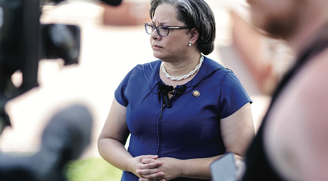 U.S. Rep. Jennifer McClellan, D-4th, who met with officials at the Chesterfield County Courthouse on Monday, July 28, speaks afterward to voice her concerns on ICE actions.
