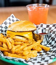 Comfort Foodies Free Kids’ Burger Meal comes with a choice of golden fries or creamy Mac & Cheese and a drink.
