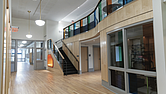 Third-floor common area and hallway outside the multipurpose room at the newly renovated William F. Fox Elementary School on Hanover Avenue in Richmond’s Fan District. The school reopens this week.