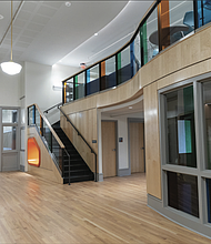 Third-floor common area and hallway outside the multipurpose room at the newly renovated William F. Fox Elementary School on Hanover Avenue in Richmond’s Fan District. The school reopens this week.