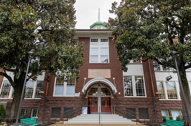 The newly renovated William Fox Elementary School in Richmond’s Fan District is shown Wednesday, Aug. 6. The historic school reopened more than three years after a 2022 fire severely damaged the building, prompting a $30 million restoration.