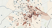 Map detail from the “Live and Learn” website recently launched by the University of Richmond. Darker shades represent areas with some subsidized affordable housing; the triangles in those areas indicate low reading proficiency among students, while the blue dots in areas without affordable housing indicate high reading proficiency. These disparities also closely reflect the racial geography of our region.