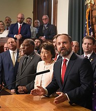 Speaker of the House Dustin Burrows speaks at a news conference at the Capitol in Austin, on August 4.
Mandatory Credit:	Jay Janner/Austin American-Statesman/Getty Images via CNN Newsource